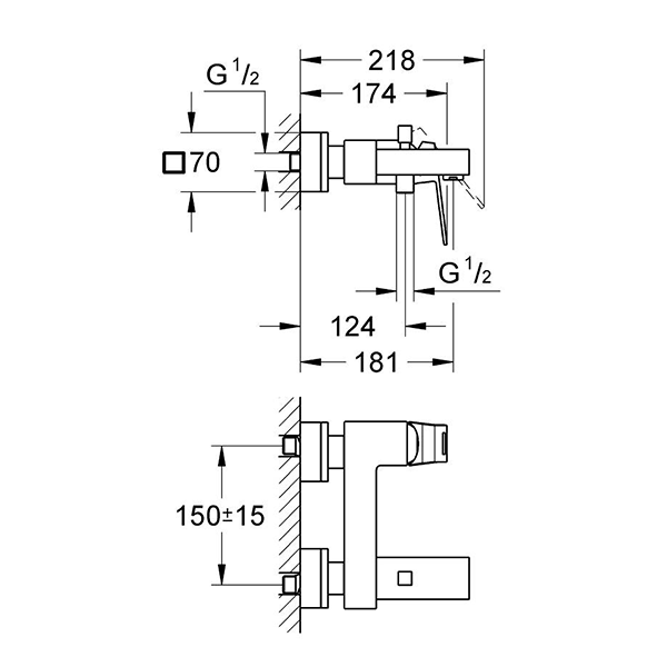 Смеситель для ванны, однорычажный, настенный, хром Grohe Eurocube 23140000