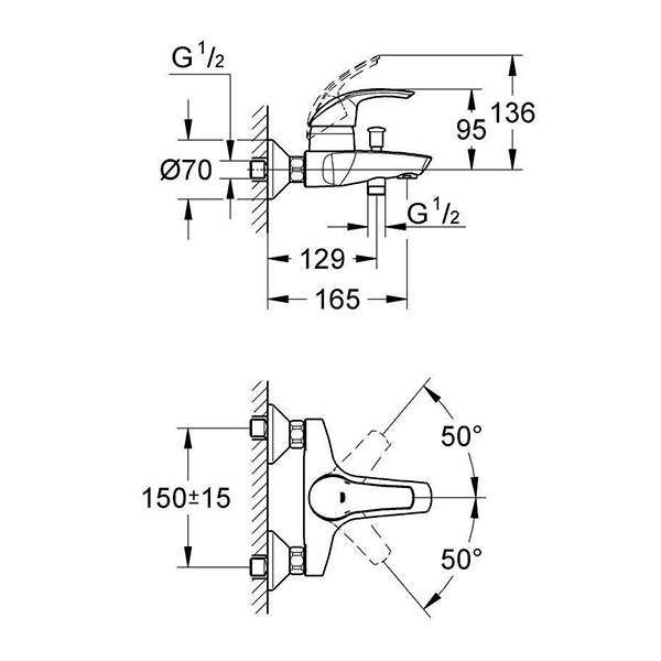 Смеситель для ванны, наружный, хром Grohe Eurosmart 33300001