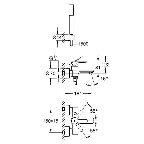 33850001 Lineare Смеситель однорычажный для ванны DN15, хром