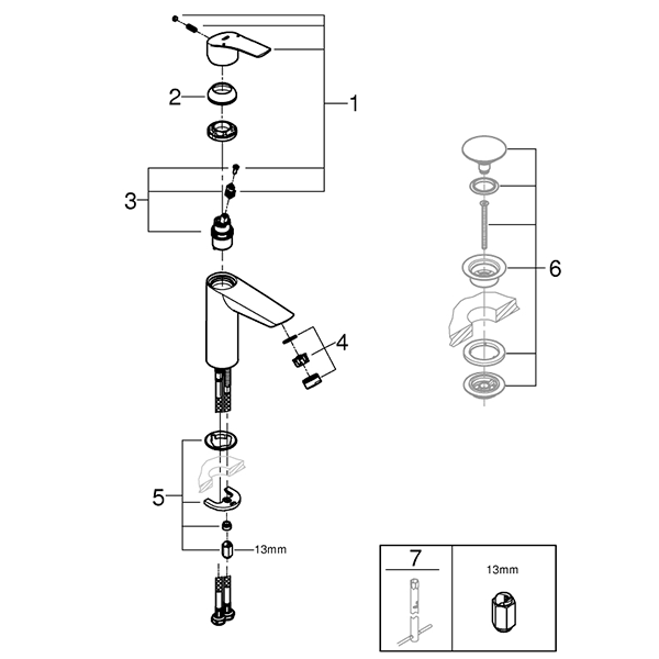 Смеситель для раковины, размер M, хром Grohe Eurosmart 23324003