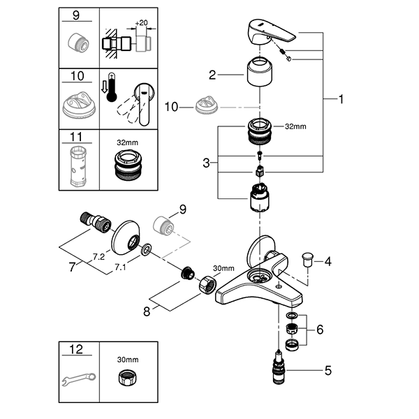 Смеситель для ванны, однорычажный, хром Grohe BauFlow 23601000
