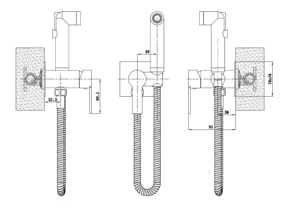 Гигиенический душ со смесителем, встраиваемый, матовый графит ESKO SMH06 GRAPHITE