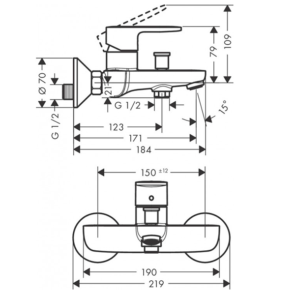 Смеситель для ванны с душем, черный Hansgrohe Vernis Blend 71440670