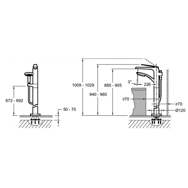 Смеситель для ванны, напольный, хром Jacob Delafon Avid E97367-CP