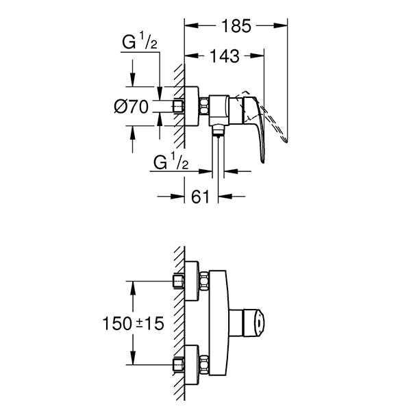 Смеситель для душа, наружный, хром Grohe Eurosmart 33555003