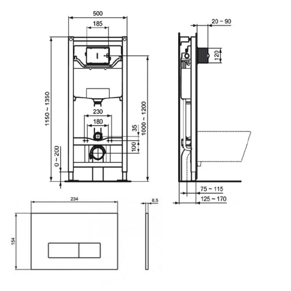 Комплект 4в1: Инсталляция R020467 с панелью смыва R0123AA, унитаз с торнадо WCT3029 SSWW K24020803