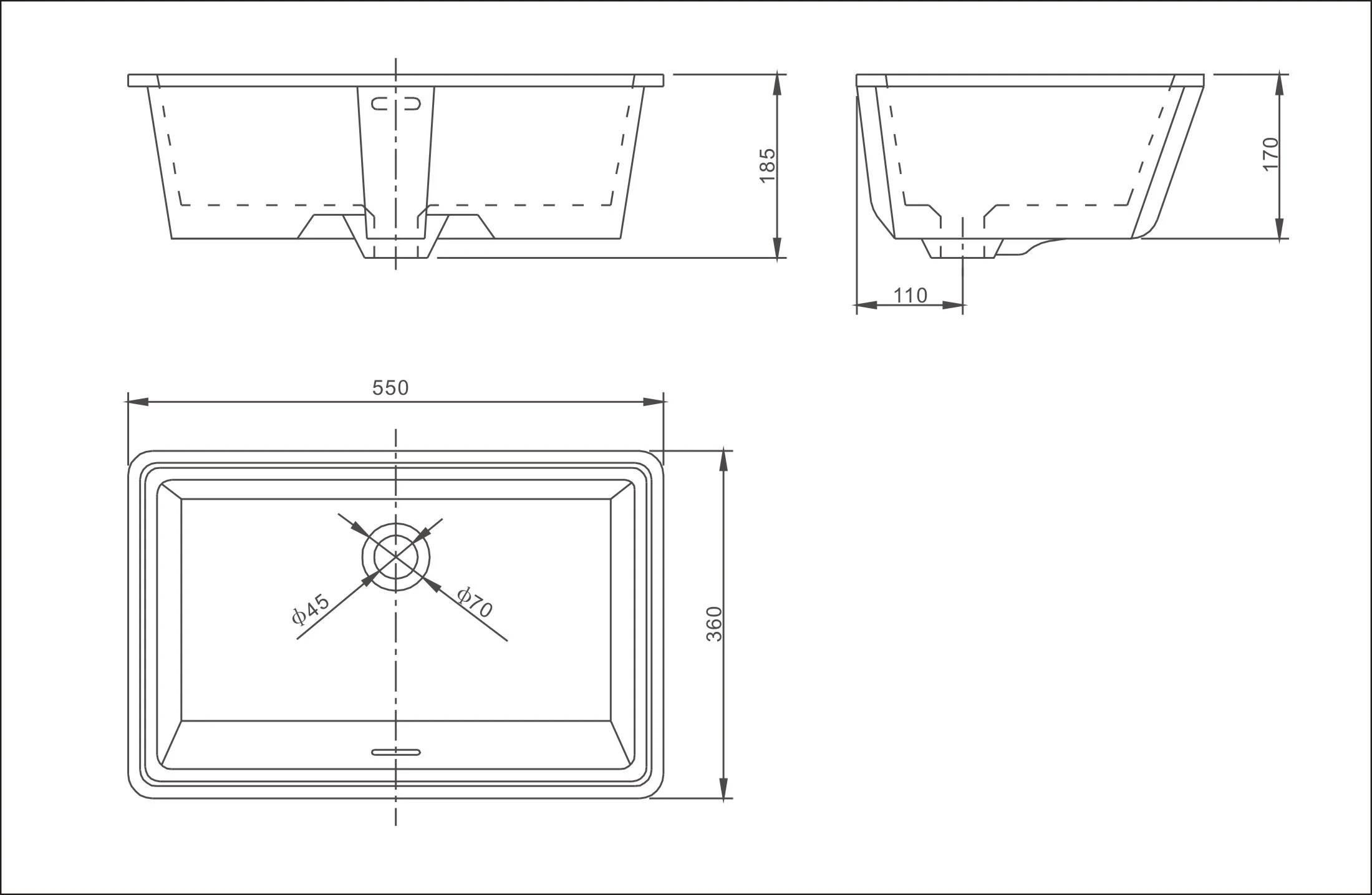 Раковина встраиваемая снизу 55, белая SSWW CL3135