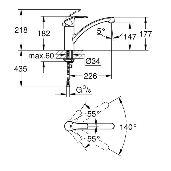 Смеситель для кухни, хром Grohe Eurosmart 3328120E