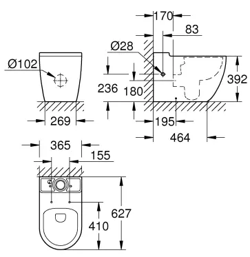 Унитаз напольный, безободковый, белый Grohe Bau Ceramic 39910000