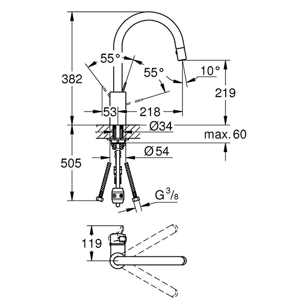 Смеситель для кухни, высокий излив, хром Grohe Eurosmart Cosmopolitan 31481000