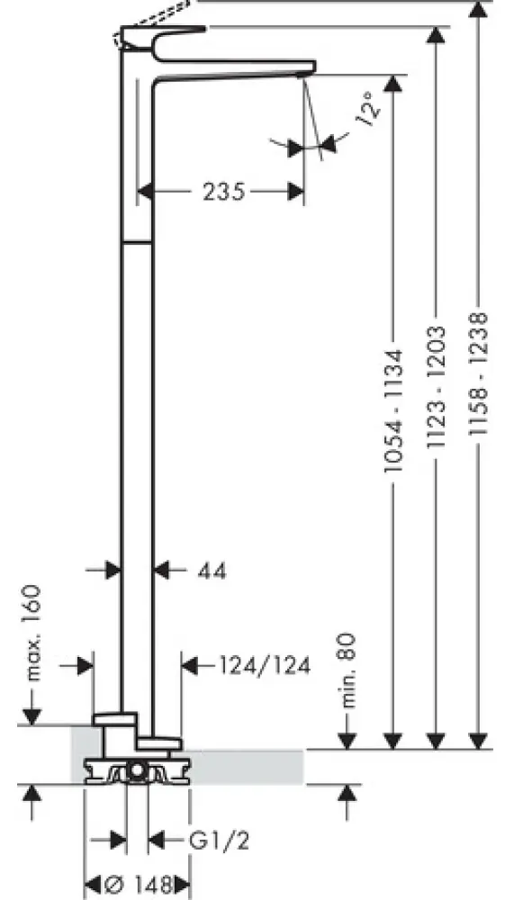 Смеситель для раковины, напольный, хром Hansgrohe Metropol 74530000
