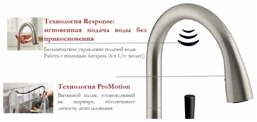 Смеситель для кухни, сенсорный, хром Jacob Delafon Malleco E77748-VS
