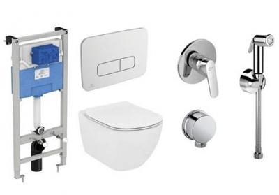 Комплект 5в1: Инсталляция, панель смыва, унитаз с сиденьем, гиг. душ Ideal Standard TESI K20102702