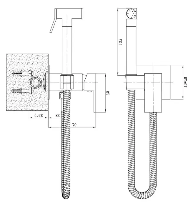 Гигиенический душ со смесителем, встраиваемый, хром ESKO SMHBR