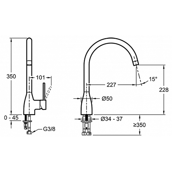 Смеситель для кухни, хром Jacob Delafon Mariette E23303-CP