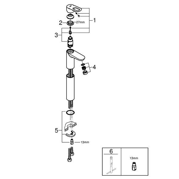 Смеситель для раковины, размер XL, хром Grohe BauLoop 23764000