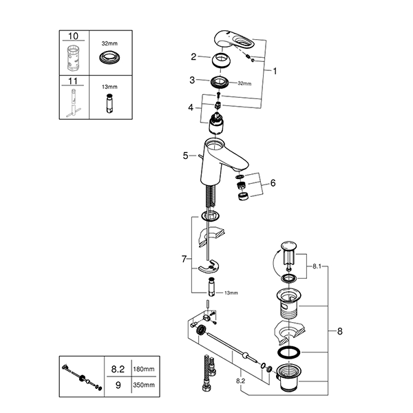 Смеситель для раковины, размер S, белая луна Grohe Eurostyle 33558LS3
