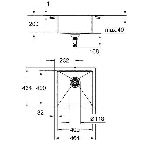 Мойка K700, с 1 чашей, 464х464, нержавеющая сталь GROHE 31578SD1