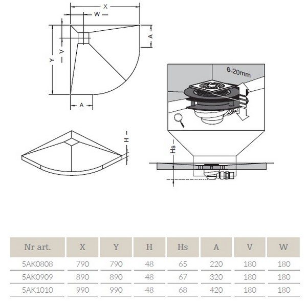 Душевая плита 990x990 с компактным трапом Radaway 5AK1010