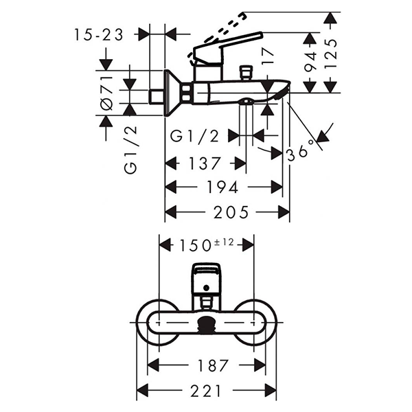 Смеситель для ванны, хром Hansgrohe Logis Loop 71244000