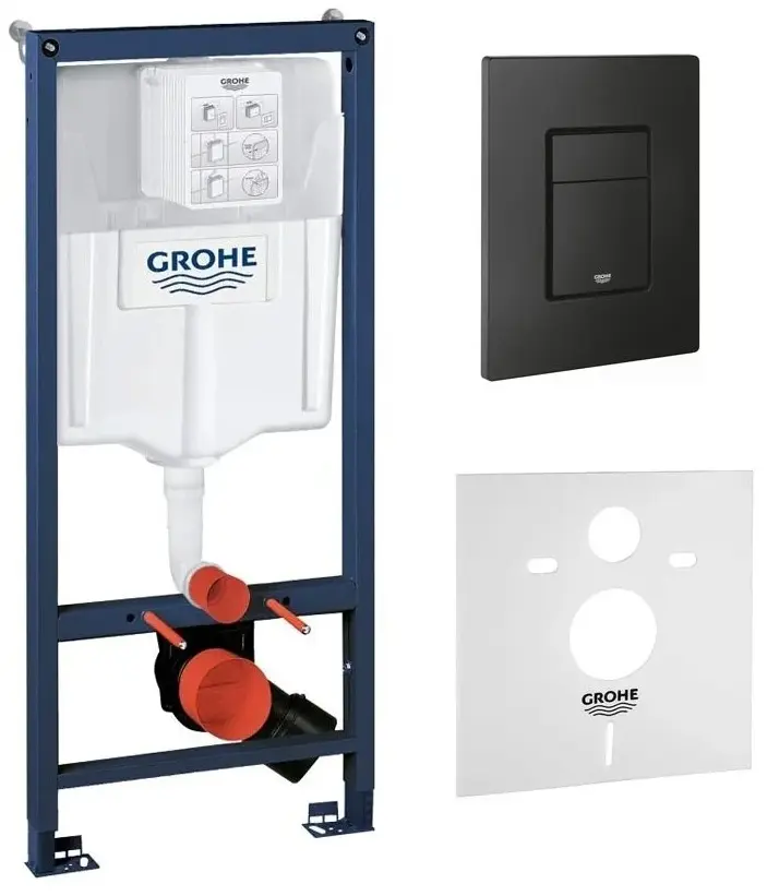 Комплект 4в1: Инсталляция с черной панелью смыва 1000046, унитаз со смывом торнадо и сиденьем WCT301