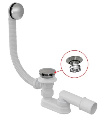 Сифон для ванны с системой очистки снаружи, хром Alcaplast Click-Clack A504CKM