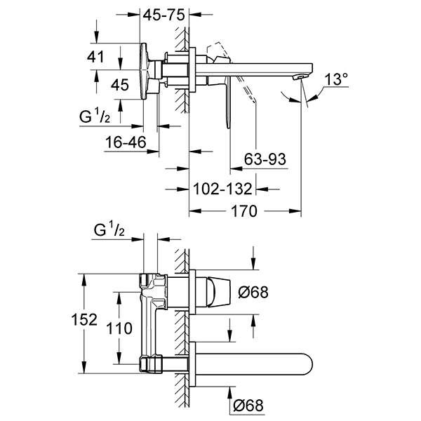 Смеситель для раковины, размер S, хром, Grohe Eurosmart Cosmopolitan 19381000