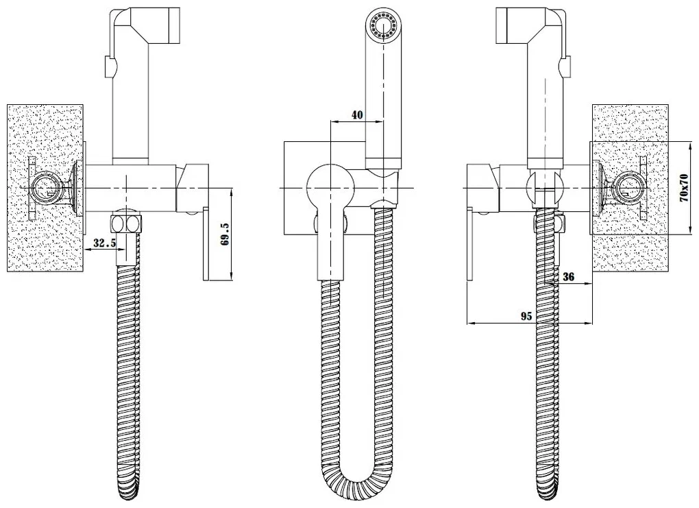 Гигиенический душ со смесителем, встраиваемый, сатин ESKO SMH06 SATIN