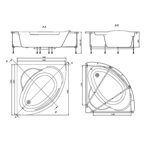 ZRU9302916 Roca Bali Угловая акриловая ванна 150x150, белая