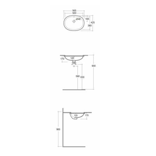 Раковина встраиваемая снизу 50, белая Rak Ceramics Variant VARUC25000AWHA