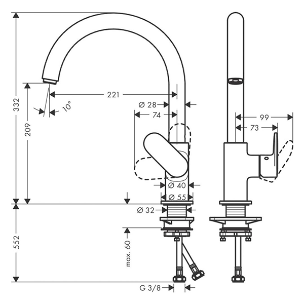 Смеситель для кухни, хром Hansgrohe Vernis Blend M35 71870000