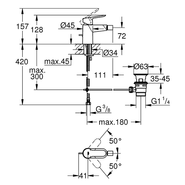 Смеситель для биде GROHE BauEdge с донным клапаном 23331000