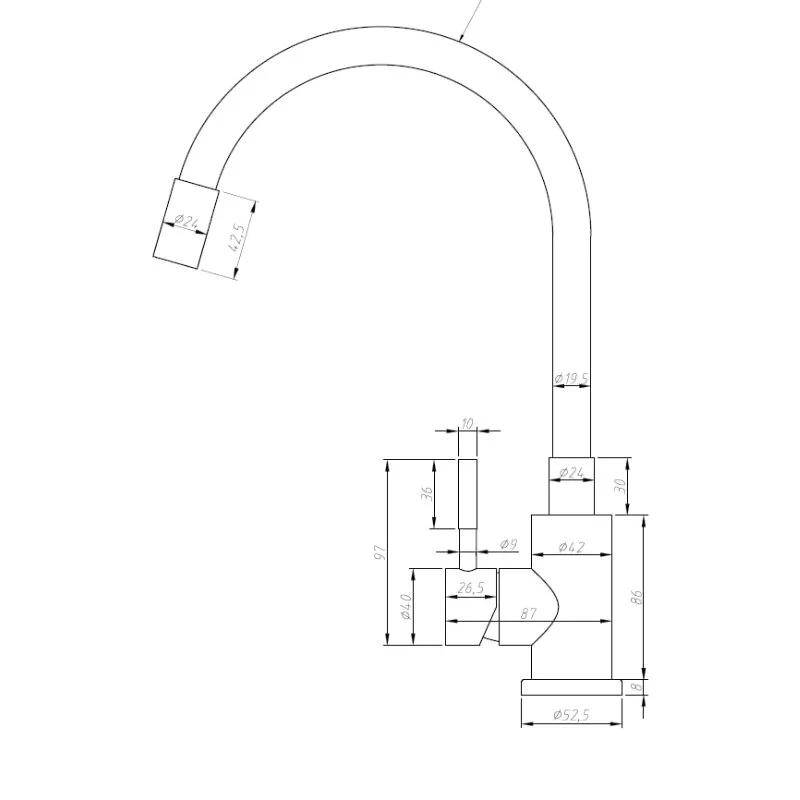 Смеситель для кухни, гибкий излив, черный ESKO Snake K44BTotal