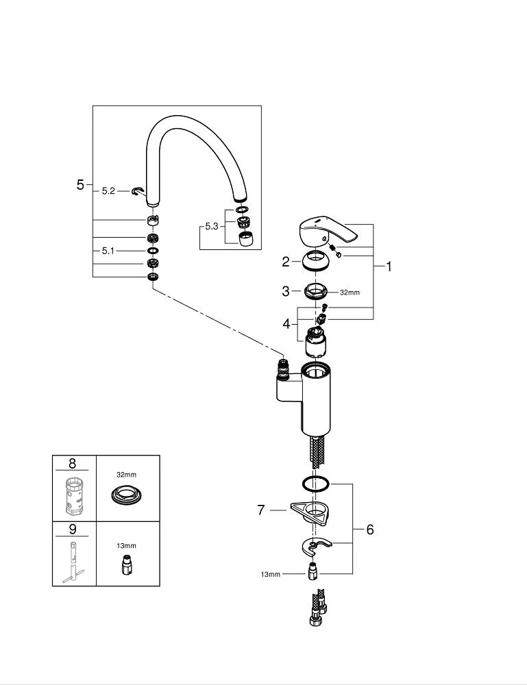 Смеситель для кухни GROHE Eurosmart, высокий излив (33202002)