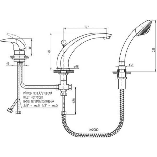 Смеситель для ванны, хром Rav Slezak Dunaj D469.5SZ