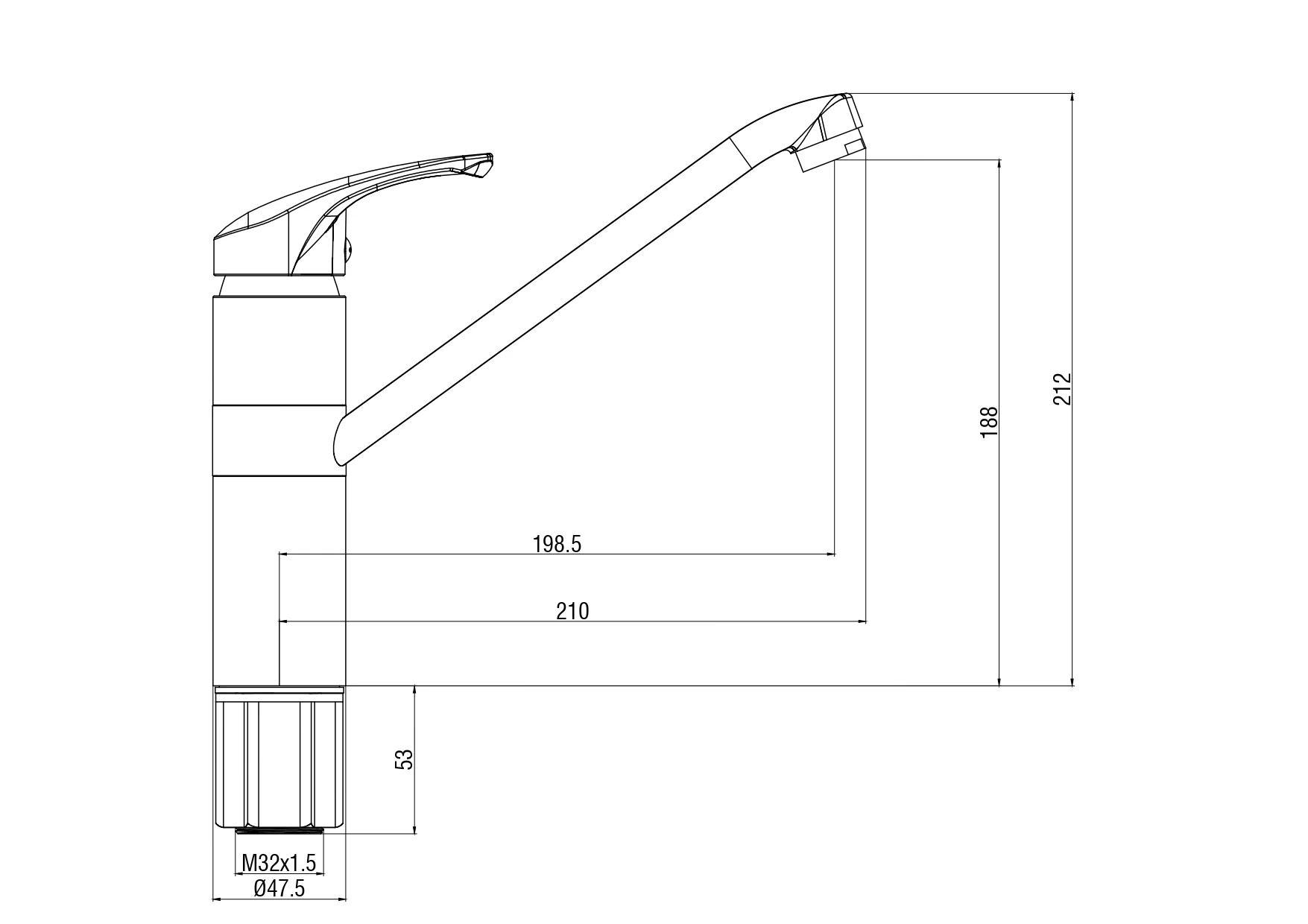 Смеситель для кухни, хром VODA K8