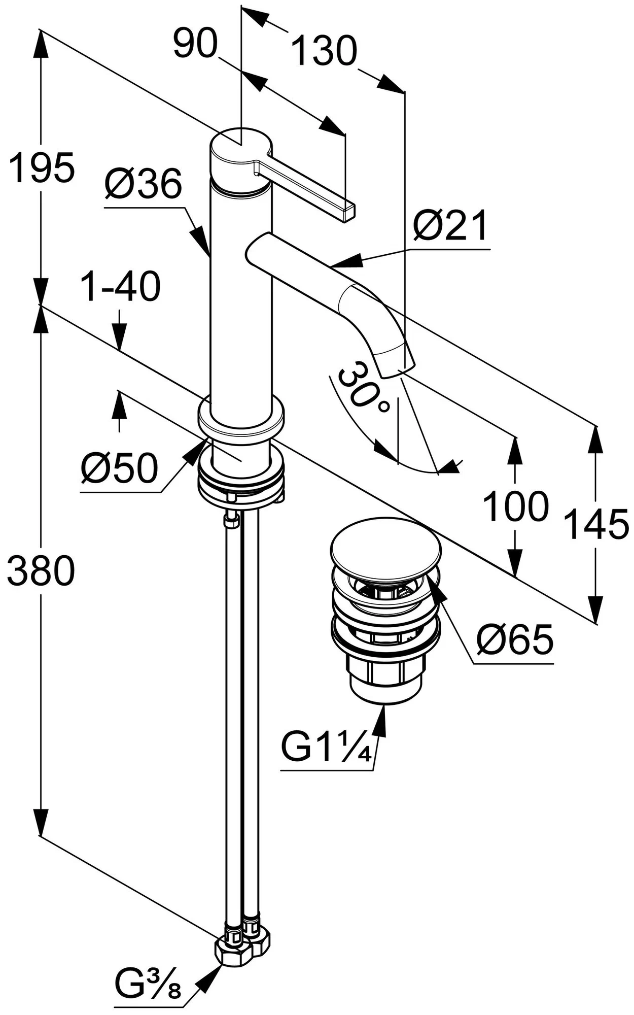 Смеситель для раковины, черный Kludi Nova Fonte Pura 202883915