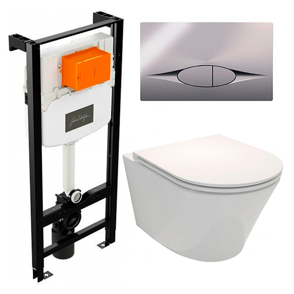 Комплект 4в1: Инсталляция, панель смыва, унитаз с крышкой-сиденьем Jacob Delafon Rodin K20030203