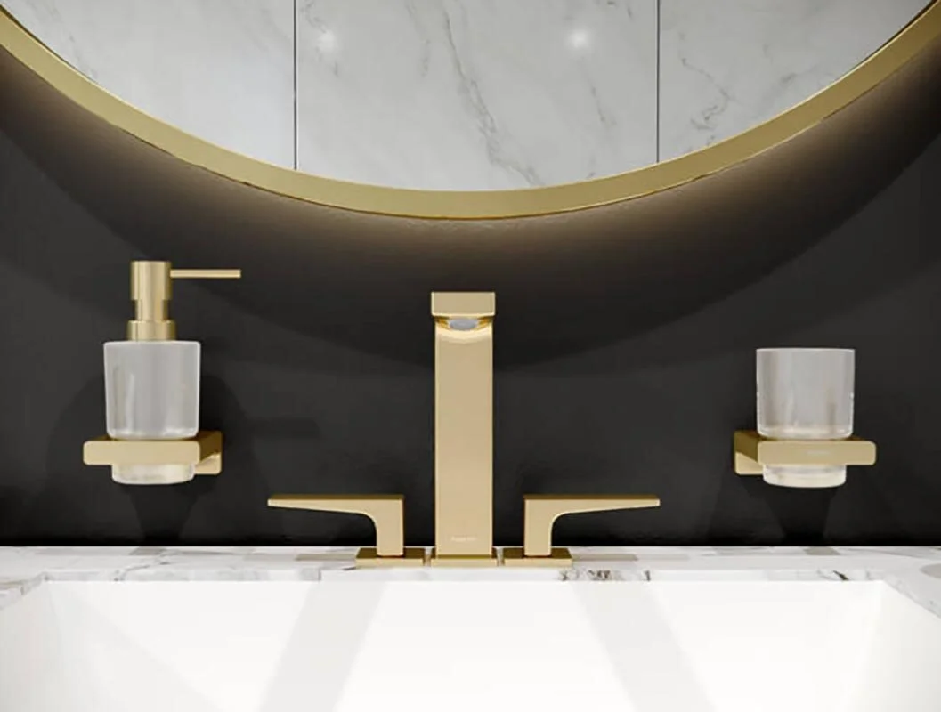 Дозатор жидкого мыла с держателем, полированное золото Hansgrohe AddStoris 41745990