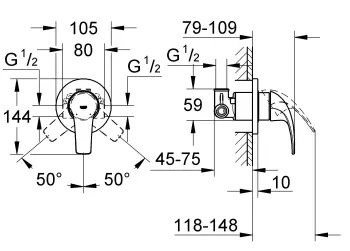 Смеситель для душа, встраиваемый, хром Grohe BauCurve 29044000