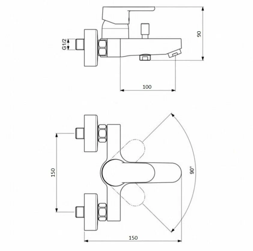 Смеситель для ванны, хром VODA Hill HI54