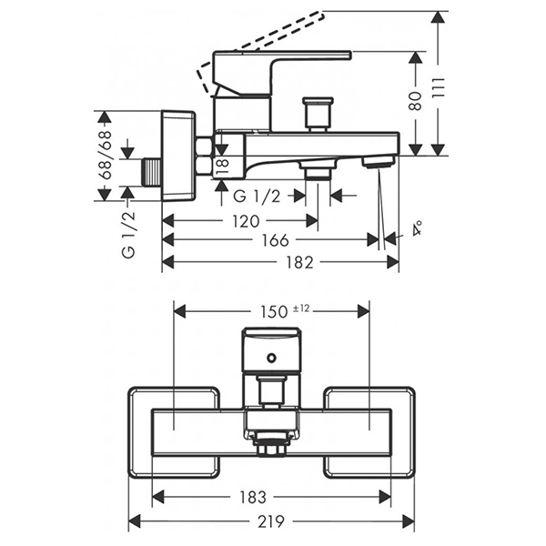 Смеситель для ванны, хром Hansgrohe Vernis Shape 71450000