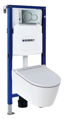 Комплект 4в1: Инсталляция, панель смыва 115.770.21.5, унитаз, сиденье Geberit One K24042902