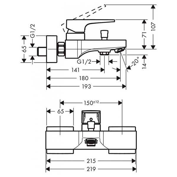 Смеситель для ванны, хром Hansgrohe Metropol 74540000