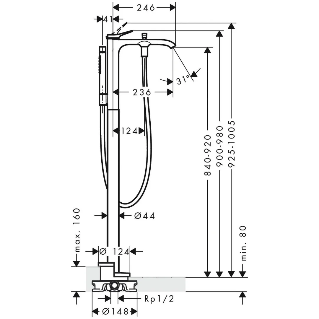 Смеситель для ванны, напольный, хром Hansgrohe Vivenis 75445000