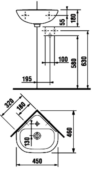 8166120001041 Olymp Угловая мини-раковина 45*46, 1 отв