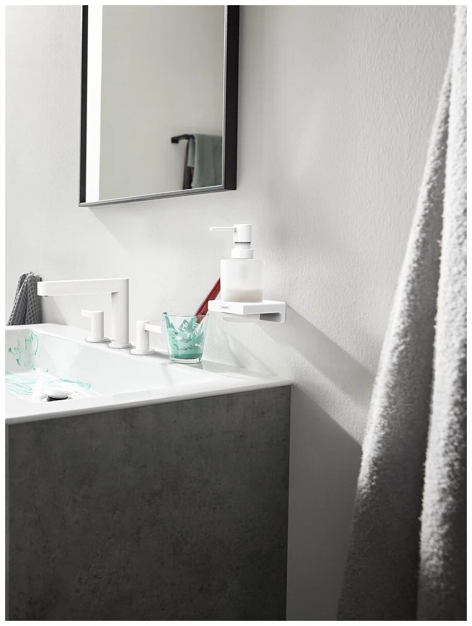 Дозатор жидкого мыла с держателем, белый Hansgrohe AddStoris 41745700