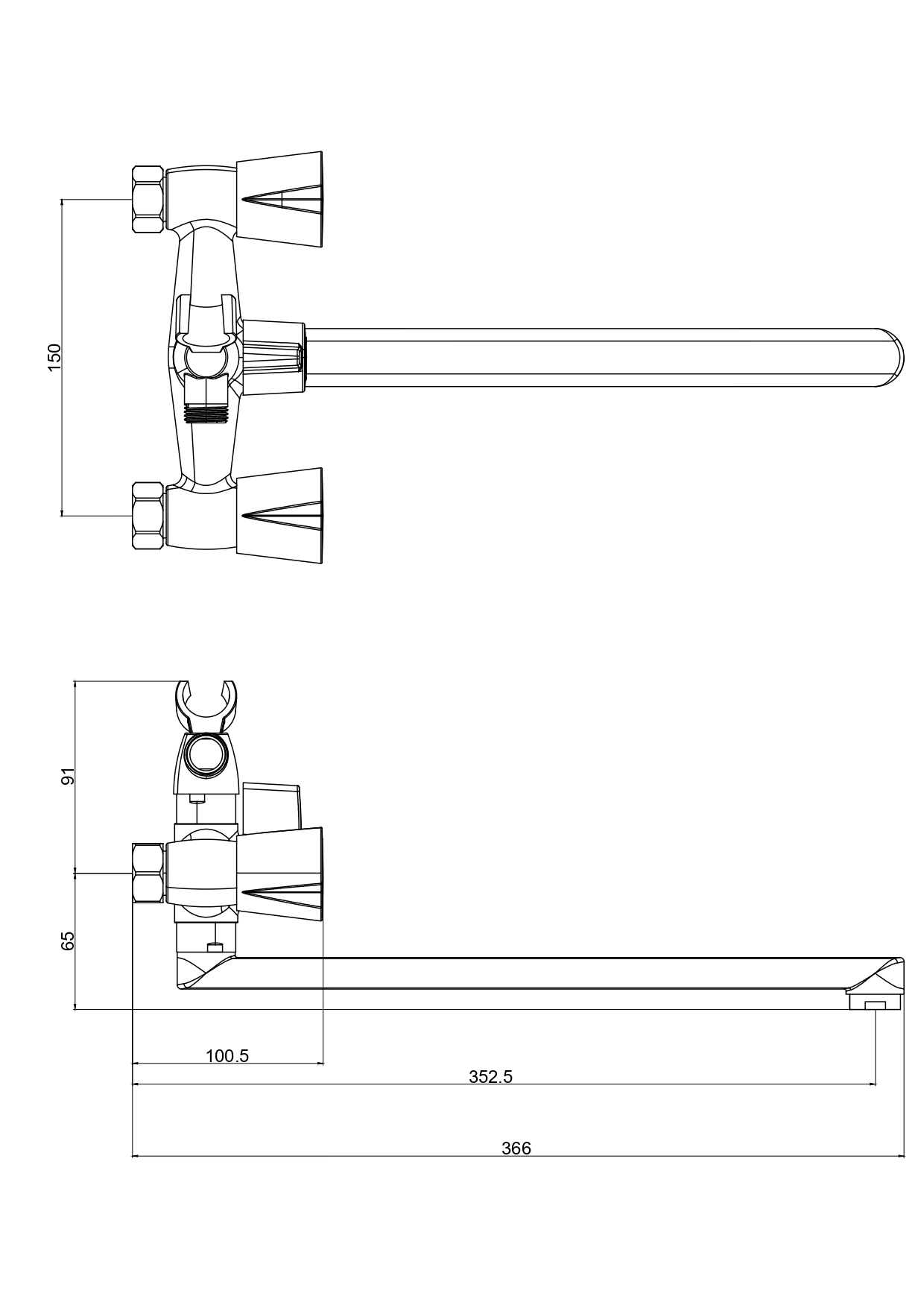 Смеситель для ванны, длинный излив, хром VODA CALM31
