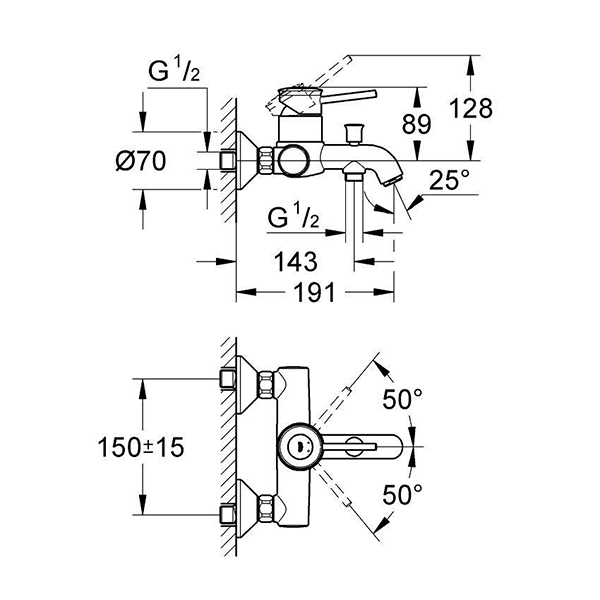 Смеситель для ванны Grohe BauClassic OHM 32865000