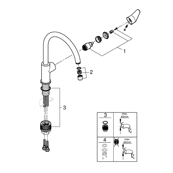Смеситель для кухни, высокий излив, хром Grohe BauCurve 31231001
